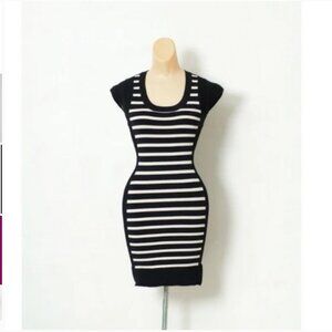 French Connection Black Striped Bodycon Dress